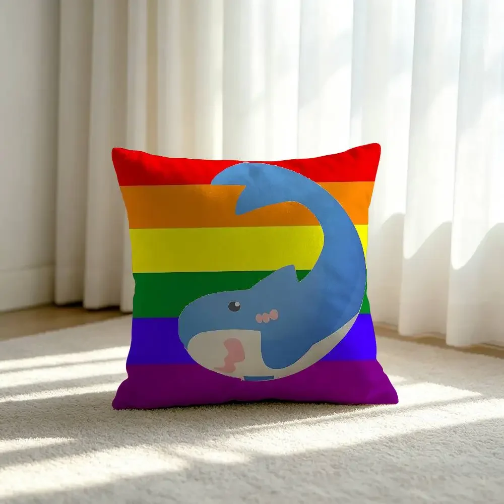 Trans Blahaj Shark Enamel Customizable Square Pillowcases, Stylish And Soft, Perfect For Beds, Cars, And Sofas.