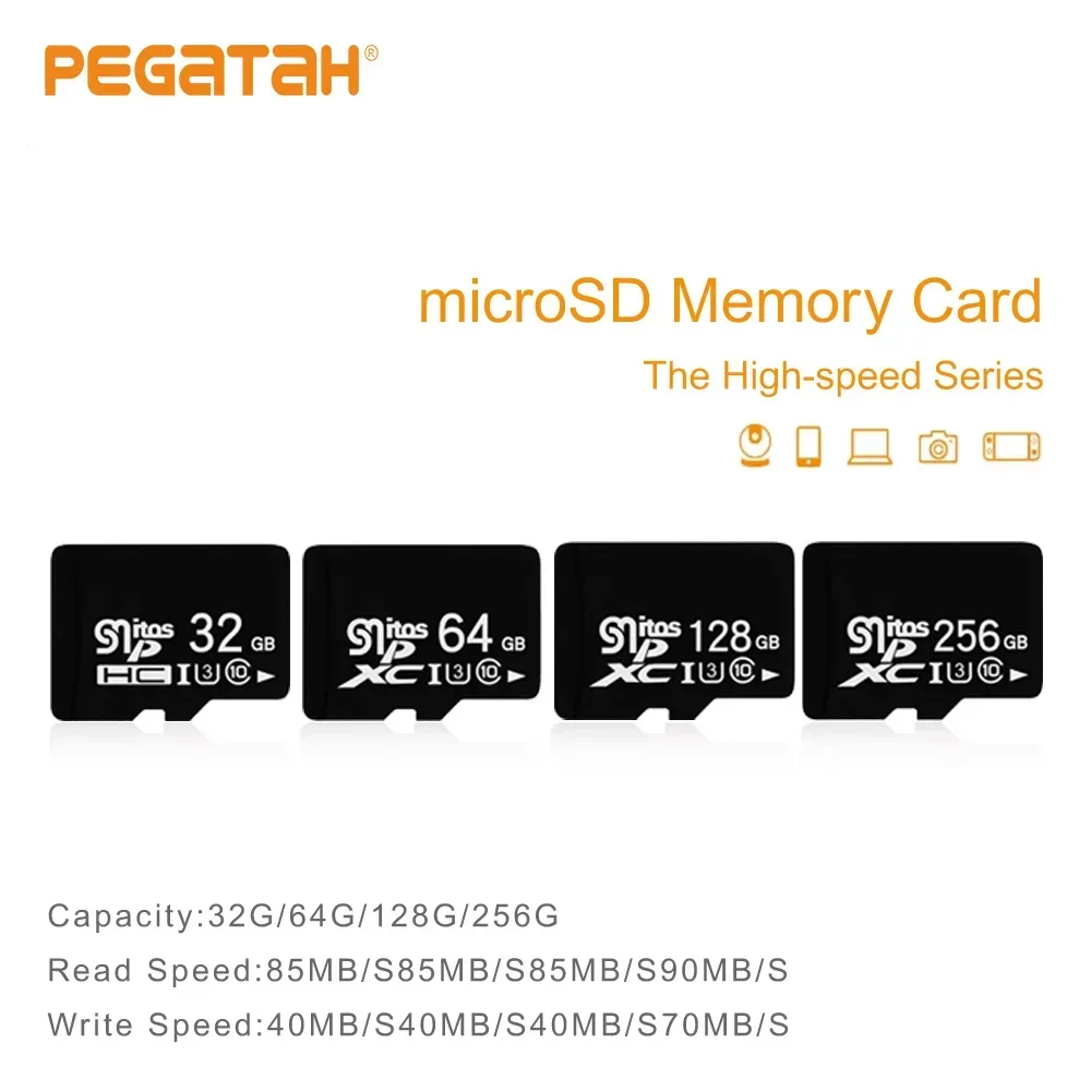 PEGATAH Micro SD Camera Card 32GB 64GB 128GB 256GB High Speed TF Memory Card Read for Security Camera Dash Cam Drone Action Cam