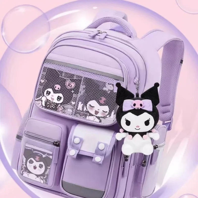 

Роскошный школьный рюкзак Sanrio Kuromi для девочек, вместительная сумка на плечо, легкий Модный милый детский ультратонкий ранец