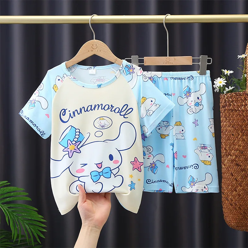 

2024 Autumn Children Milk Silk Pajamas Sets Kawaii Sanrioed Anime Cinnamoroll Kuromi Boys Girls Sleepwear Kids Homewear Clothes