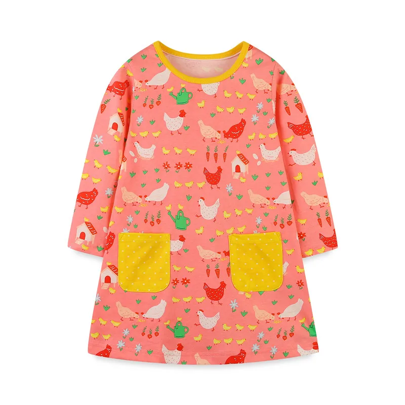 

Jumping Meters 2-7T Long Sleeve Girls Dresses For Autumn Spring Pockets Toddler Cute Preppy Birthday Baby Dresses Clothing