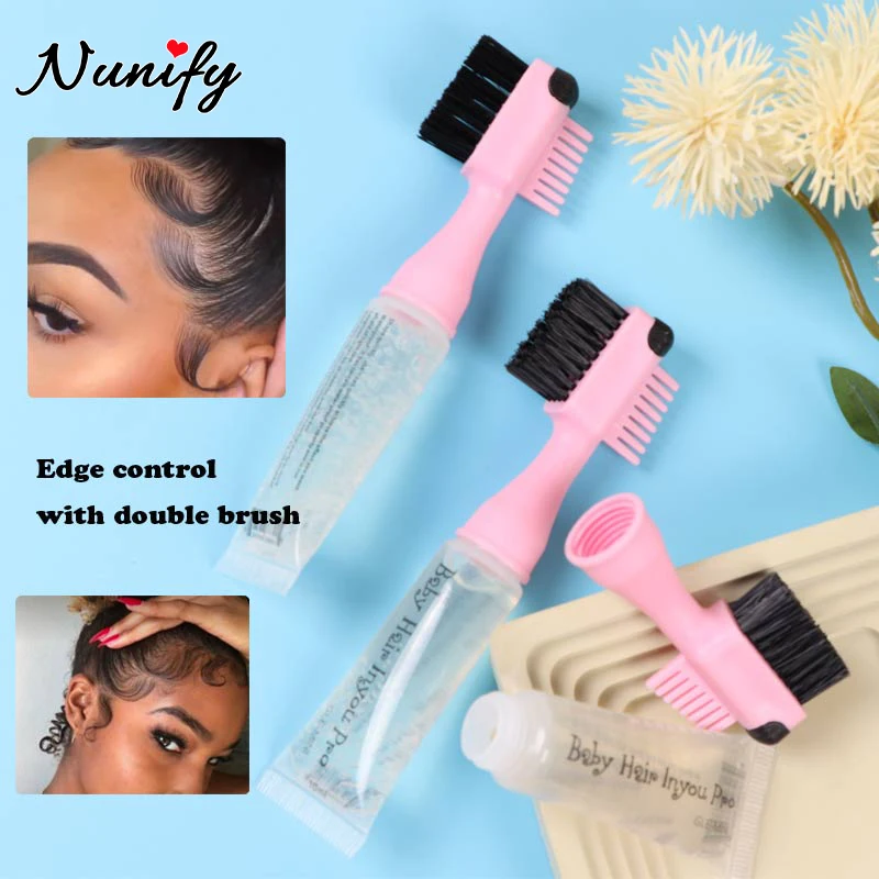 10ml Hair Edge Control Gel With Brush Comb For Baby Hair Strong Hold  Anti-Frizz Broken Hair Styling Gel For Women Grooming Tool