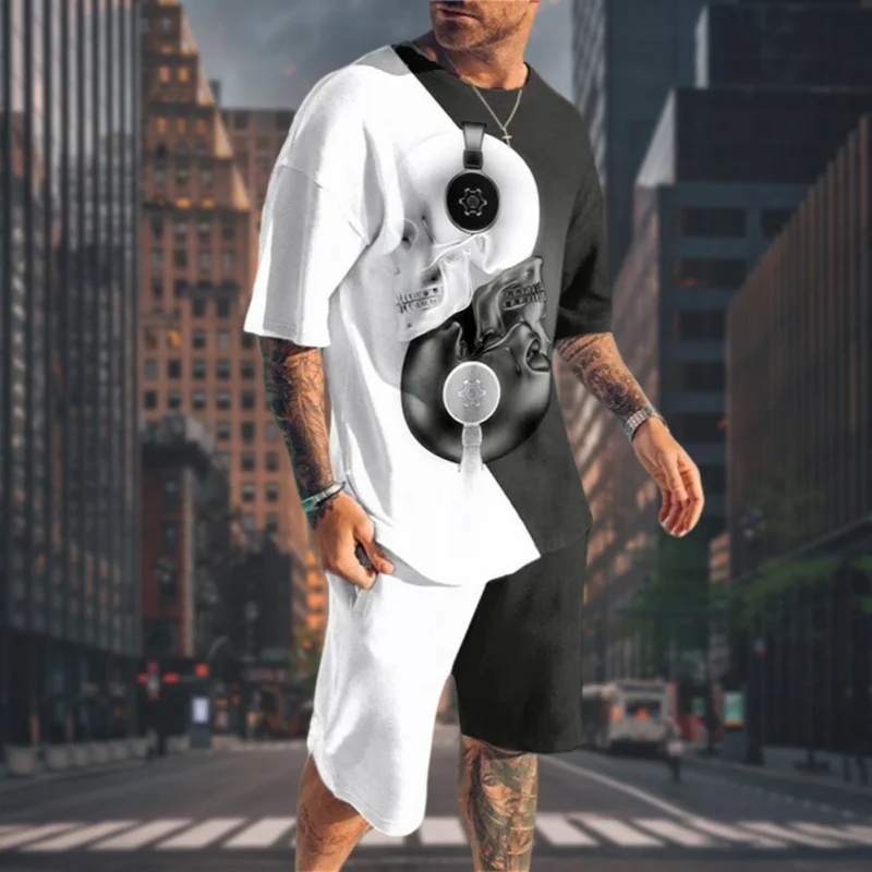 

2025 Men's Quick-drying T-shirt Shorts Set American Fashion Trend Beach Set High-quality Luxury Y2K Simple Short-sleeved Shorts