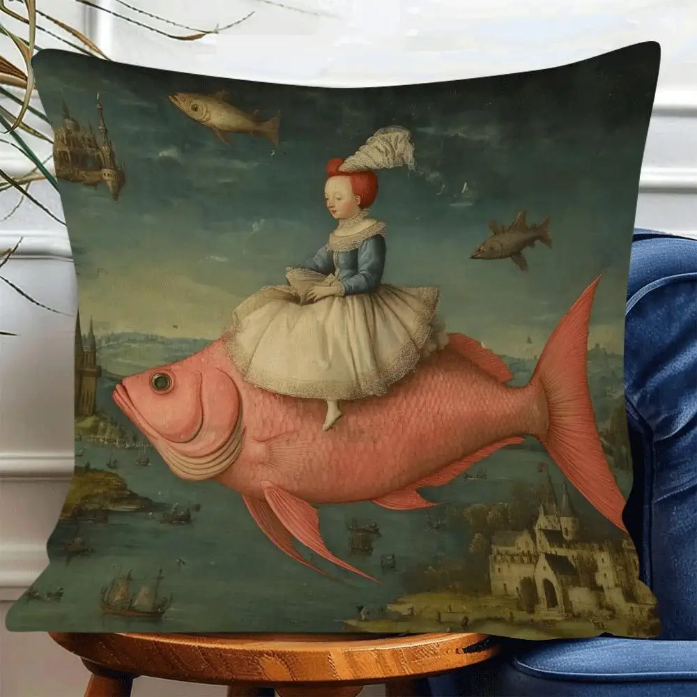 Strange Renaissance Pillowcase Soft for Living Room, Bedroom Sofa Machine Washable 17.72X17.72inch Pillow Core Not Included