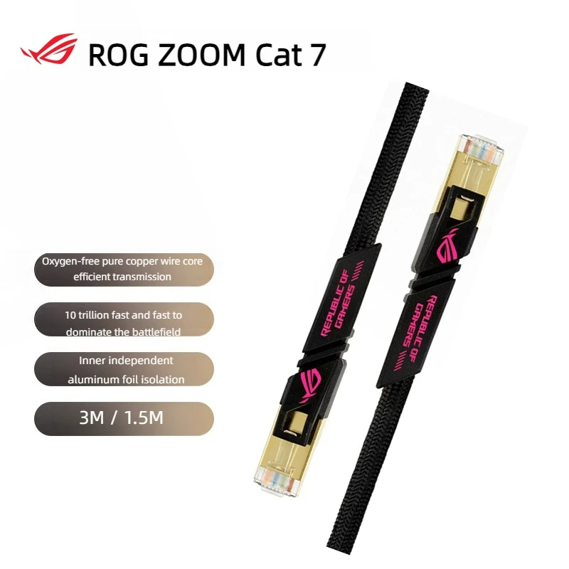 ROG ZOOM CAT 7 Gigabit Category 7 Esports Network Cable 1.5M 600MHz Bandwidth 10G Channel/Gold Plated Shielded Head/Fast Speed