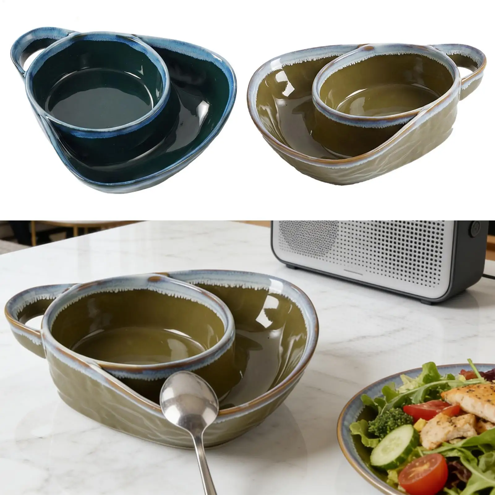 

Chips And Dip Bowl 2 Pieces Anti-Soggy Divided Dishes With Handle Large Cereal Bowls For Kids Adults Party School Lunch Picnic