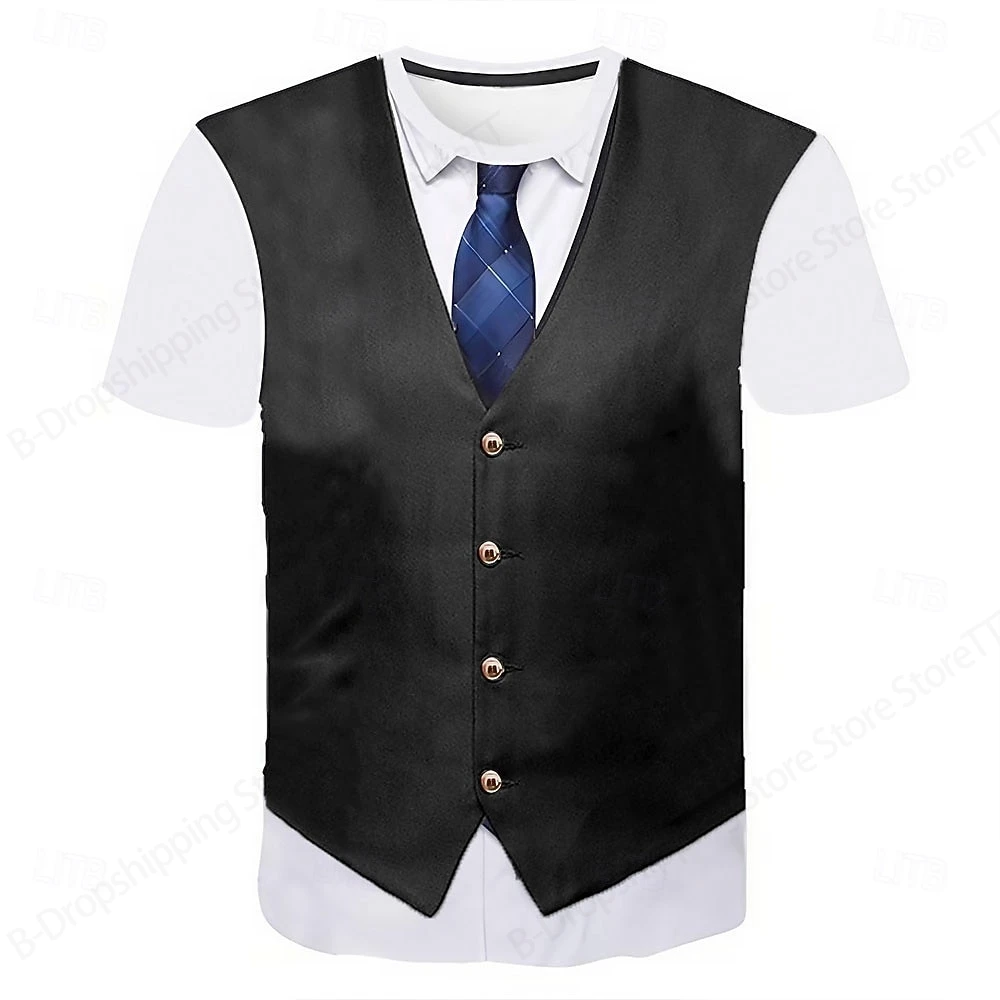Creative Vintage Tie Tuxedo 3D Print T-shirt Men Women Fashion Short Sleeve Tops Tees Fake Suit Fathers Day Kids t shirt For men