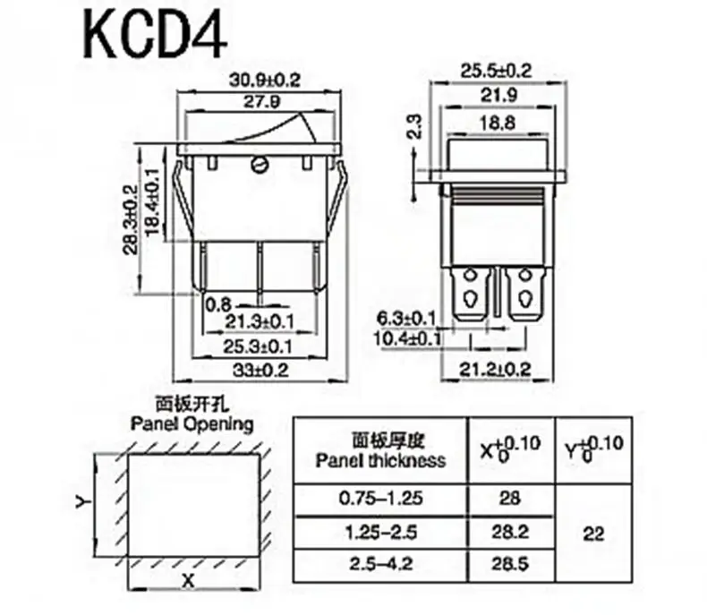 KCD4 ON-OFF 16A 250VAC/20A 125VAC Red Button Light Rocker Switch 4 Pin Rocker Power Switch
