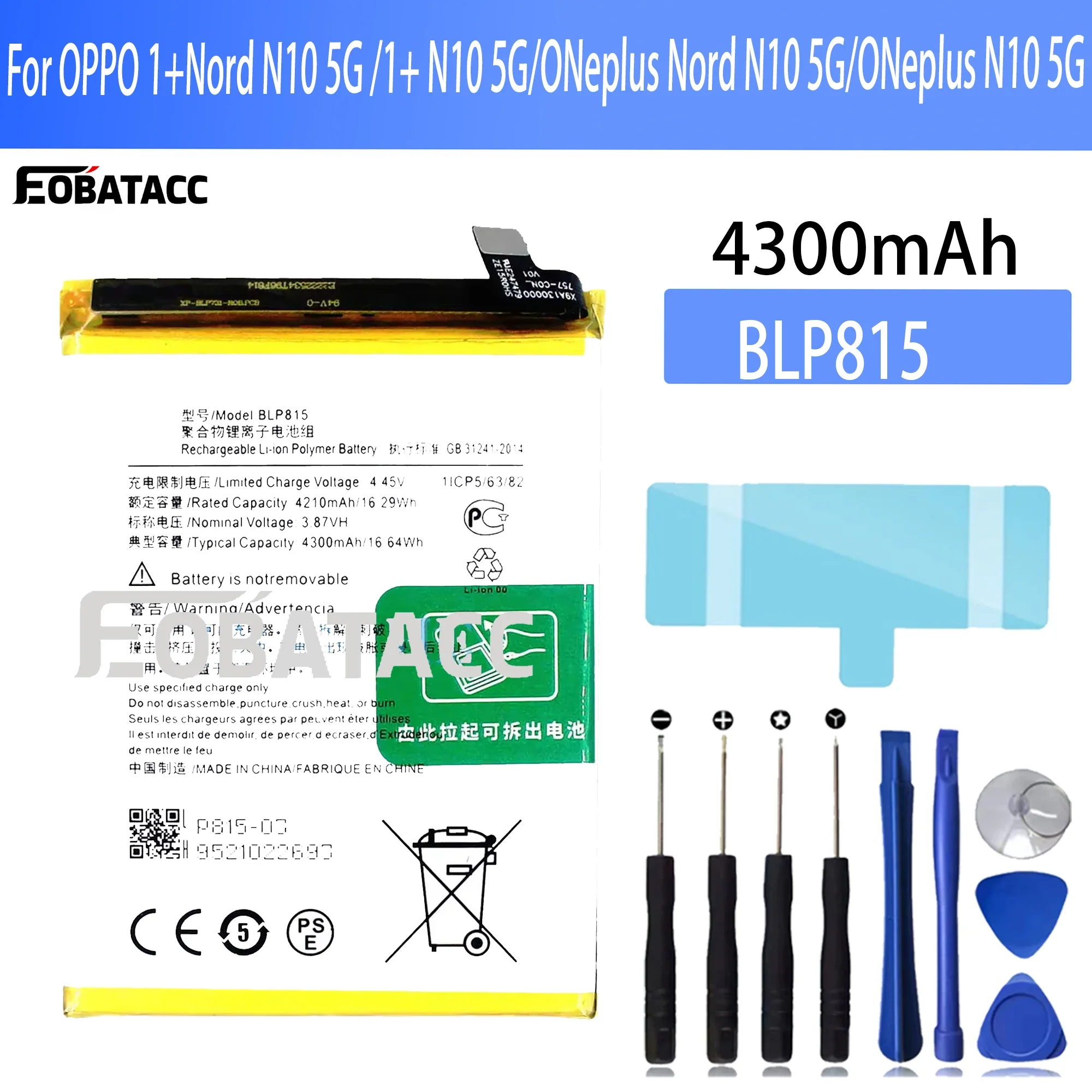 

100% New Original BLP815 Battery For OPPO One Plus Nord N10 5G/1+Nord N10 5G/1+ N10 5GBattery + Free Tools