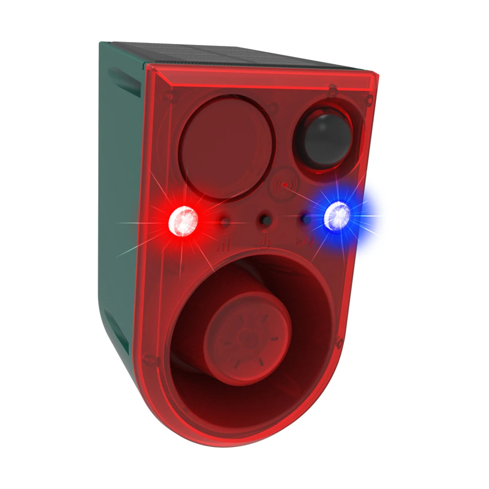 Solar Motion Sensor Alarm with Remote Control Home Security Alarm Waterproof Animal Repeller 129dB Loud Sound Noise Maker