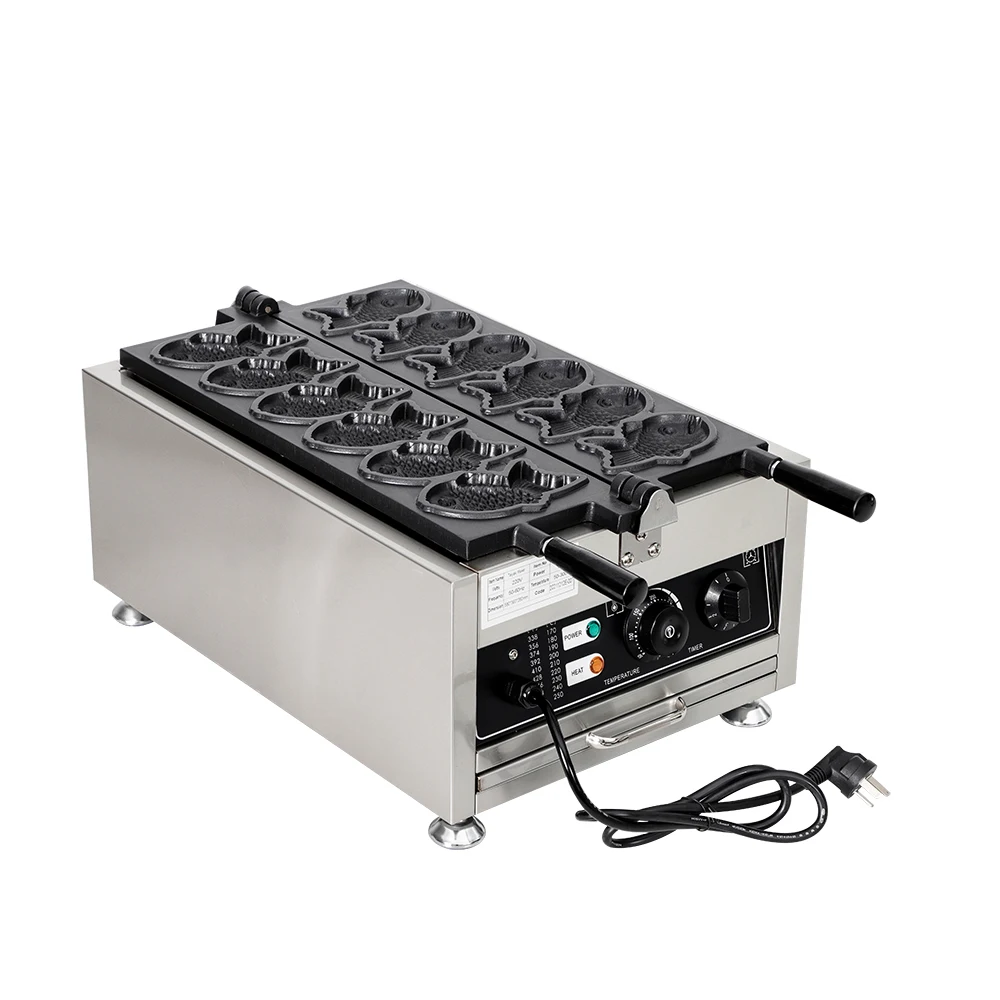 Máquina Eléctrica antiadherente de acero inoxidable para hacer waffles Taiyaki, 6 piezas, 110V, 220V