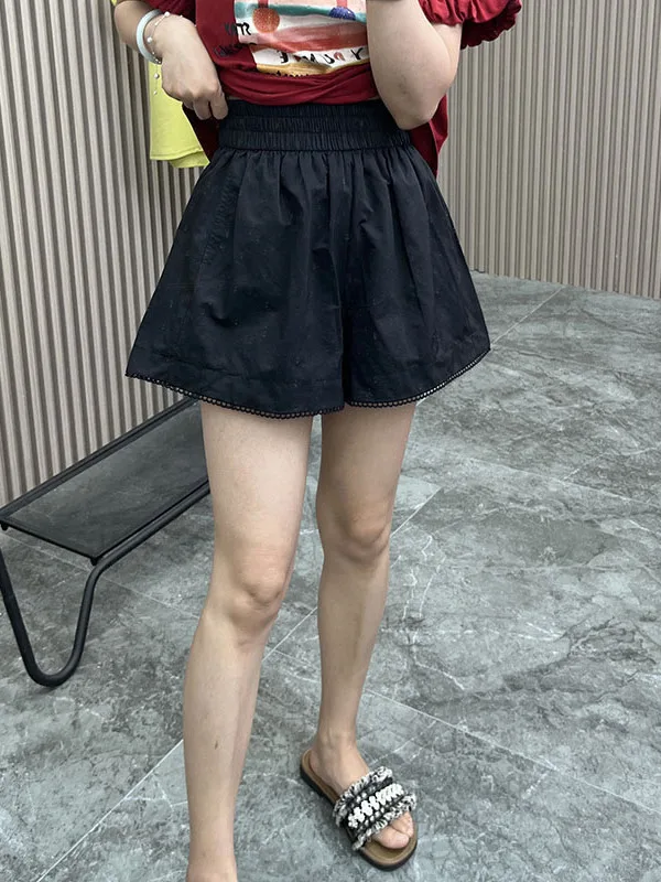 Anti-luce stampa floreale orlo in pizzo A-Line orts donna Faionable dimagrante estate nuovo arrivo pantaloni a gamba larga a vita alta