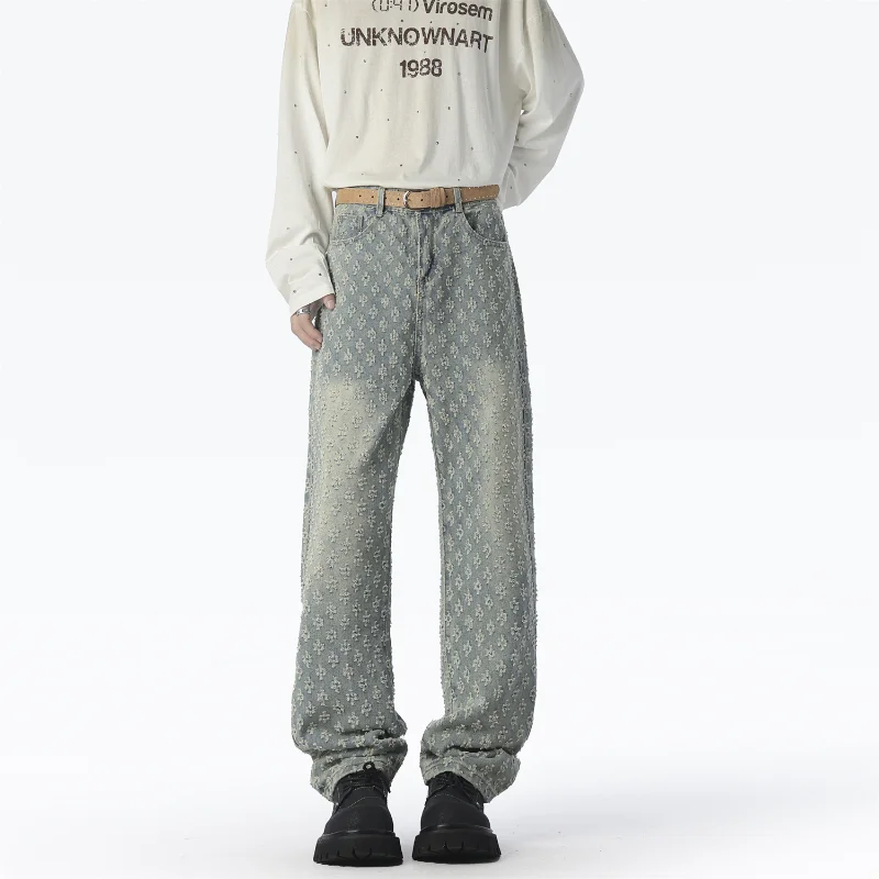 Luźne spodnie cargo z prostymi nogawkami, żakardowe, szyte na szydełku