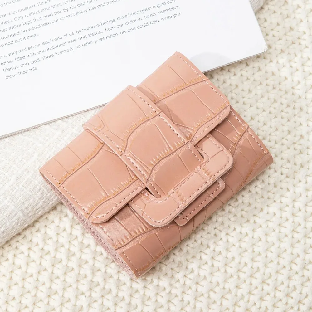 

Fashion Solid Color Women's Wallet Crocodile Pattern Lightweight Credit Card Holder PU Leather Short Wallet