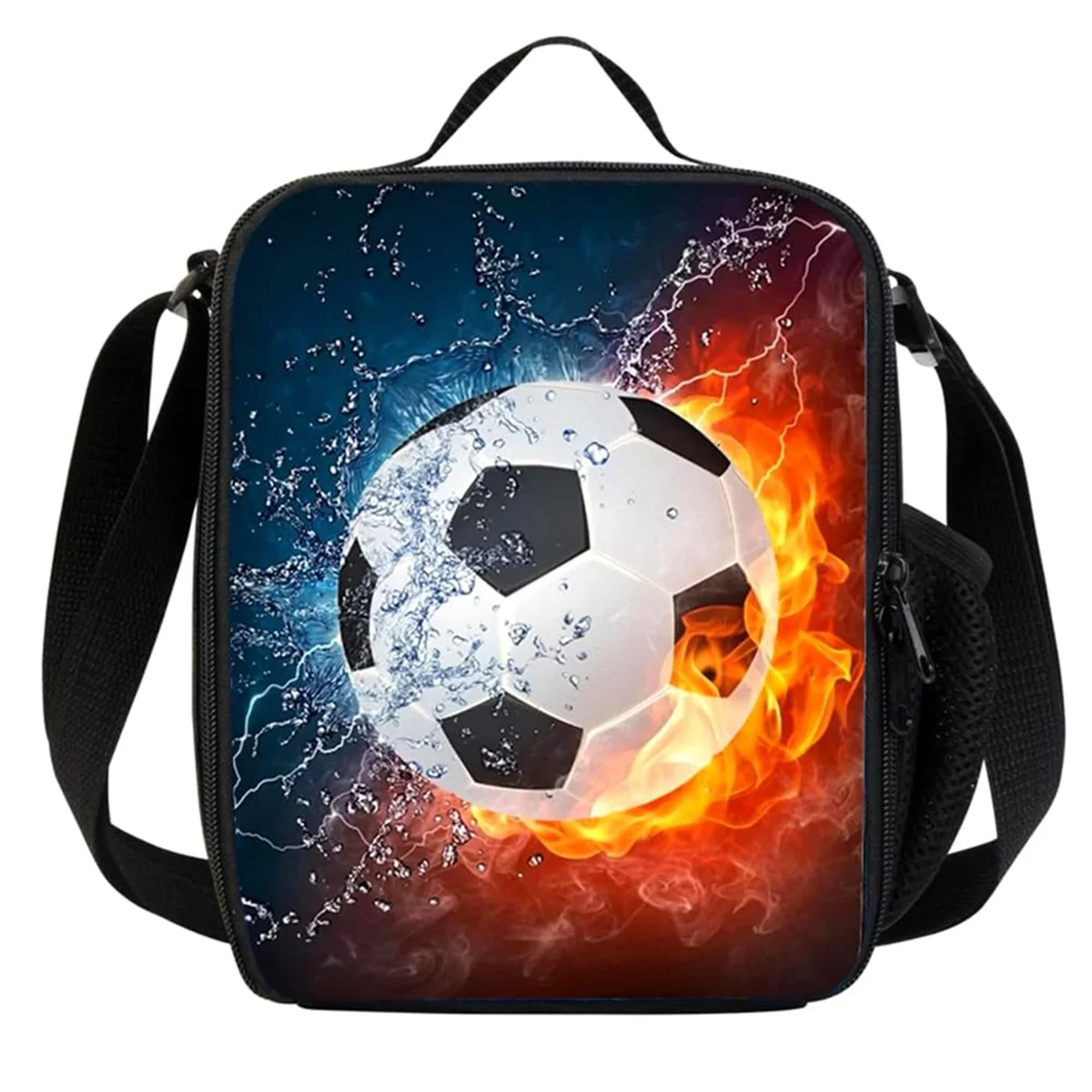 Football Lunch Box Bag Boys Girls,Reusable Cooler Warm Lunch Tote with Bottle Holder, for School Camping Travel Picnic