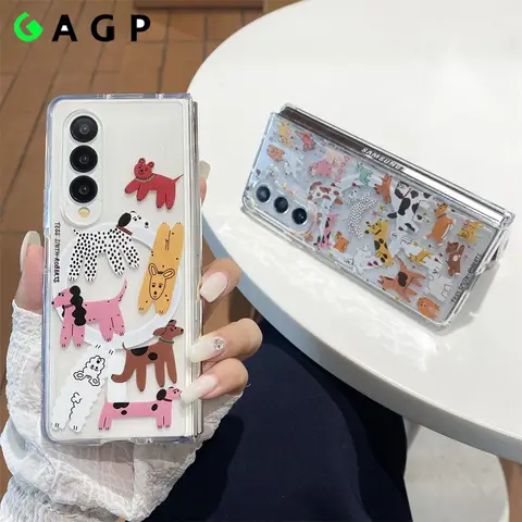 Fold 6 5 케이스 Magsafe 귀여운 강아지 만화 초박형 삼성 갤럭시 Z Fold 6 5 4 3 5G Fold4 Fold3 Fold5 무선 충전 커버