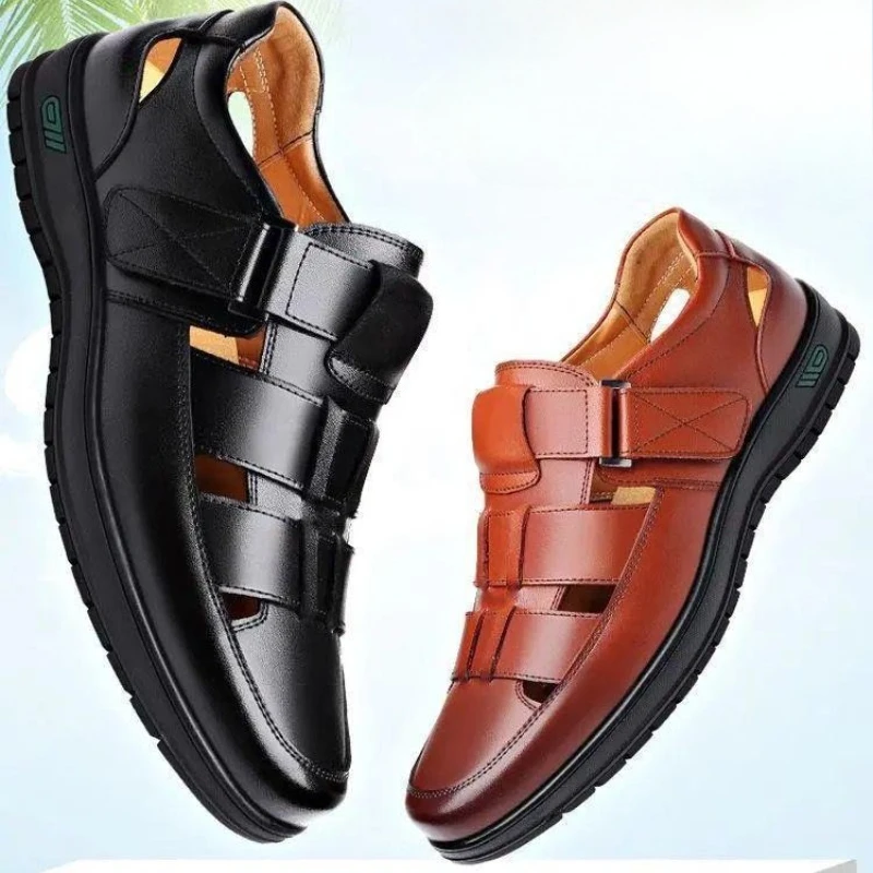 

Men's Hollow Up PU Leather Breathable Man Sandals Non-slip Flat Soft Bottom Handmade Trendy Design Shoes Men's Shoes 2026