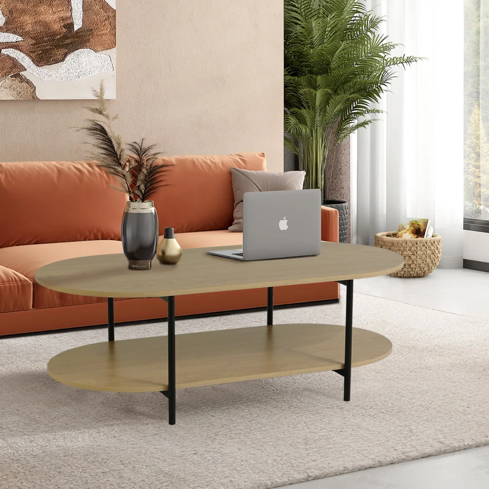 Modern Style Household Compact Double-Tier Oval Shape Coutertop Coffee Table