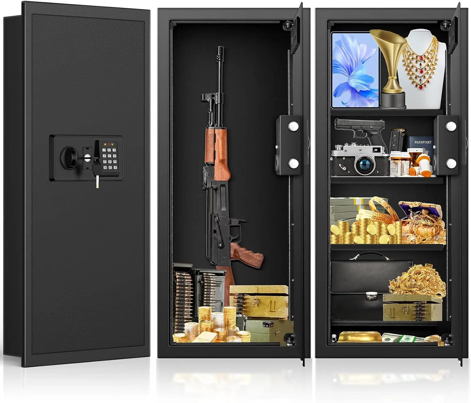 

Прочные настенные сейфы высотой 33,46 дюйма между шпильками в центре 16 дюймов, огнестойкий настенный сейф со съемной полкой, кодовый замок Hidde