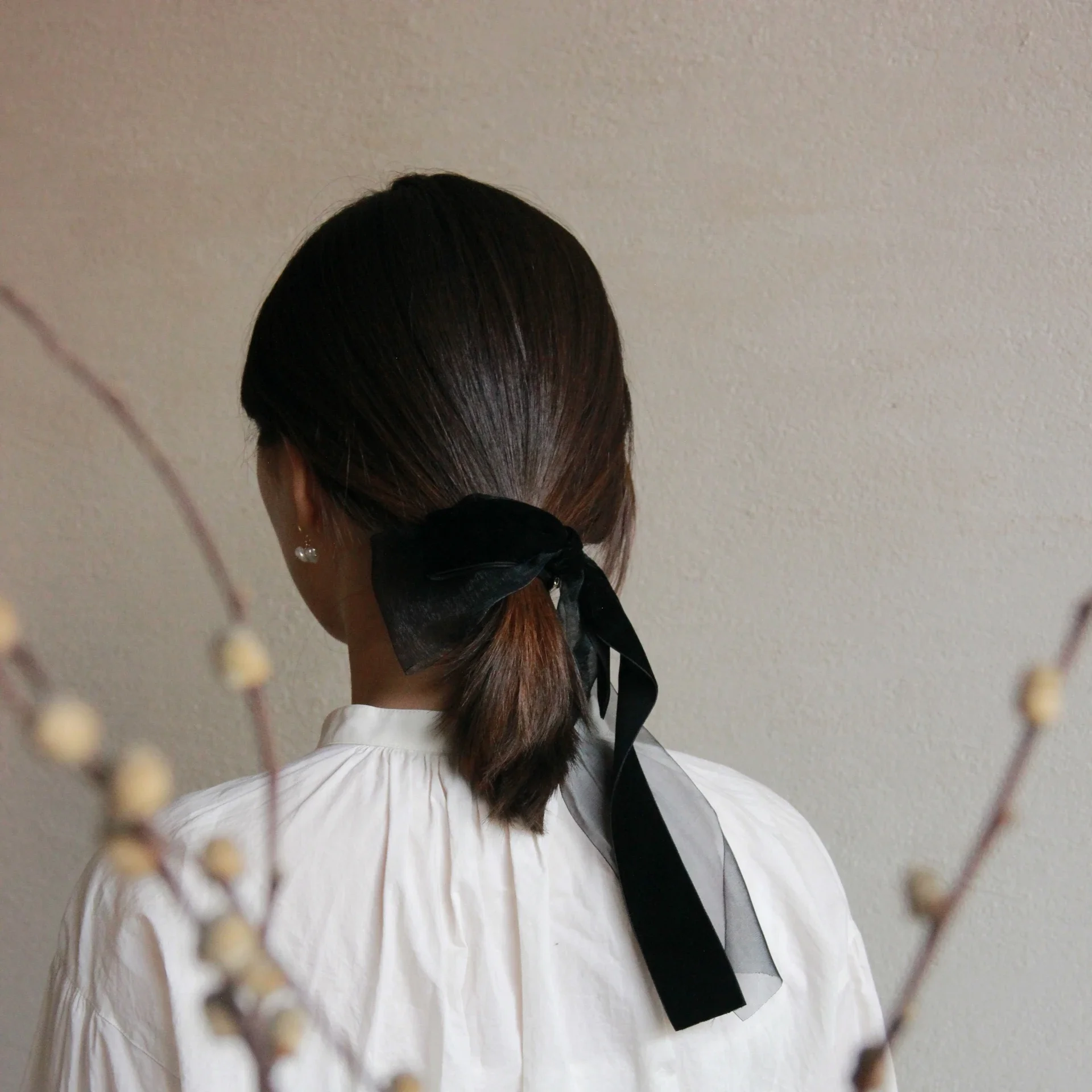 Bow black yarn and velvet hair accessories, women's retro hair loop, hair rope headband