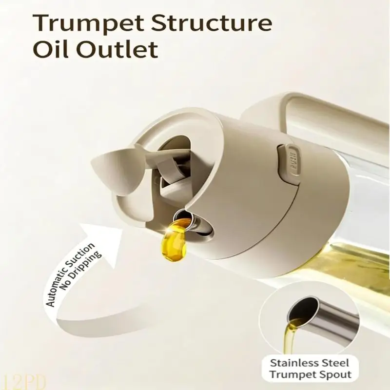 12PD Large Capacity 470ml Glass Oil Bottle Single Button Control Plan for Precise Oil Dispensing in Cooking Kitchen