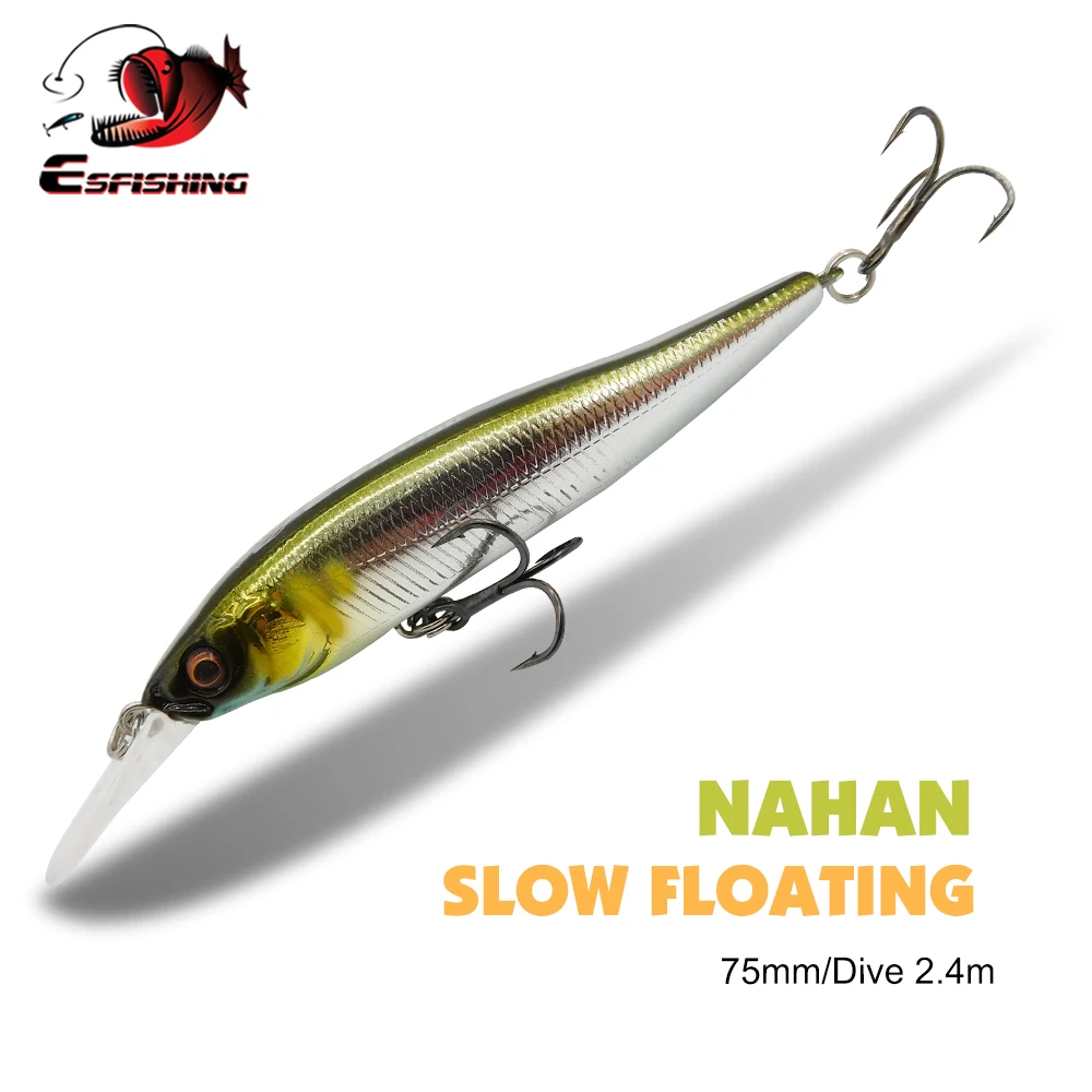 ESFISHING NEW Quality Wobble Hard Lure NAHAN 75mm 7.1g 0-2.4 dive Fishing Baits flow Floating Minnow Isca Artificial