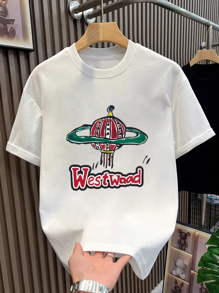 

2025 Summer Cotton High Quality New Cartoon Color Printed Tide Brand Tee Loose American T-shirt Casual Round Neck Short Sleeve