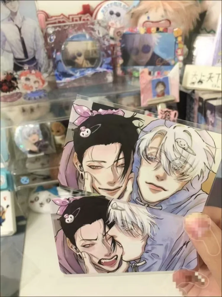 주술회전 3인치 게토 스구루 고죠 사토루 소형 카드 포토 카드 친구 선물 DIY 엽서 북마크 애니메이션 액세서리 2개