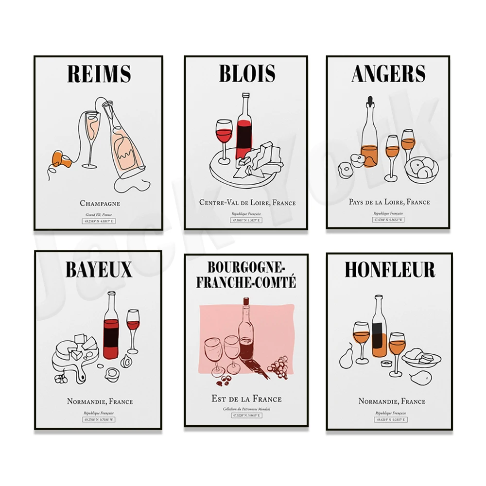 Ost Frankreich, Champagner, Ile-de-Frankreich, Normandie, Burgundy-Franche-Comté Region Frankreich, Blois-Käse und Wein-Reiseposter