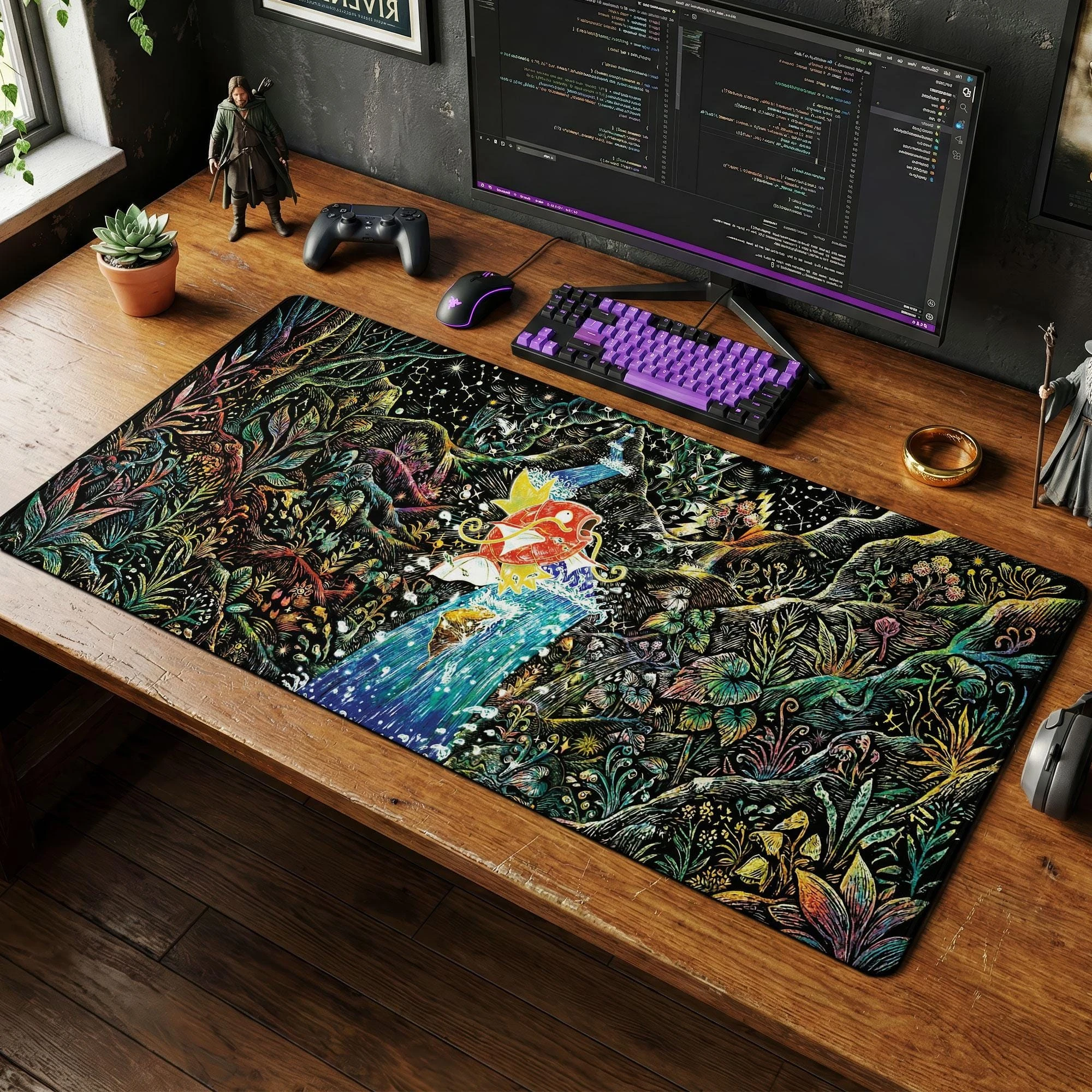 Playmat Rapids Waterfall Carp King Mousepad Pc Accessories Gamer Desk Mats Mouse Pad 24x14 Office Decor Gaming Stuff Carpet