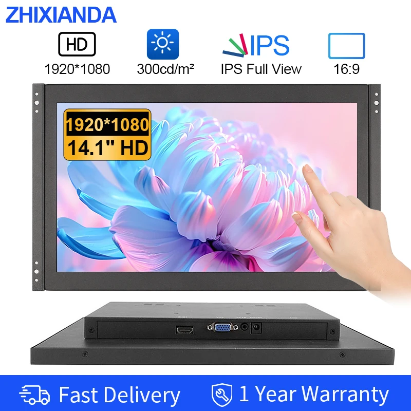 Zhixianda 14.1 Inch 1920*1080 Industrial Monitor Capacitive Touch Screen With VGA HDMI USB Interface For Automation Equipment
