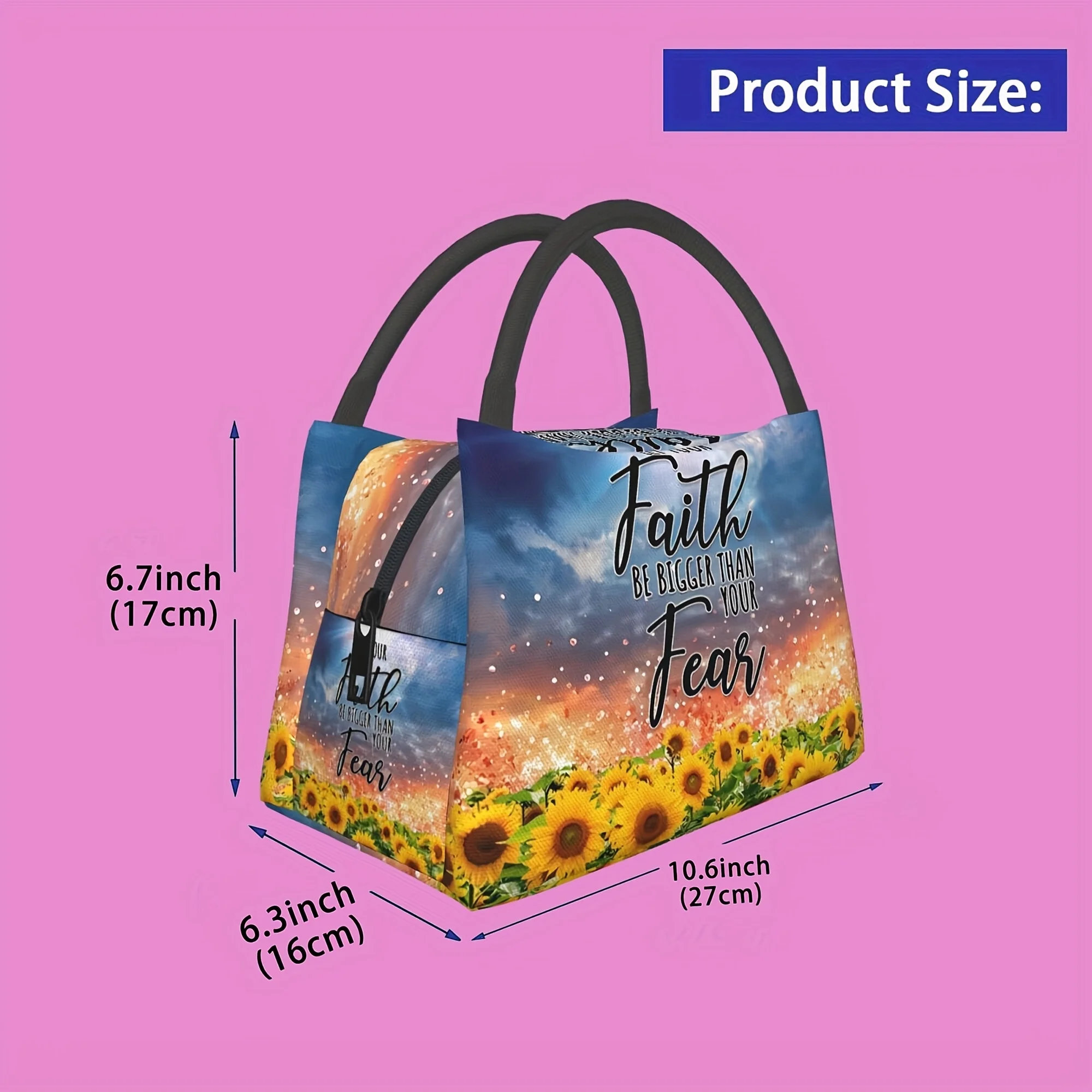 1pc Faith Watercolorful Sunflower Pattern, Portable Reusable Cooler Bag, Cooler Bag, Insulated Lunch Bag for Camping