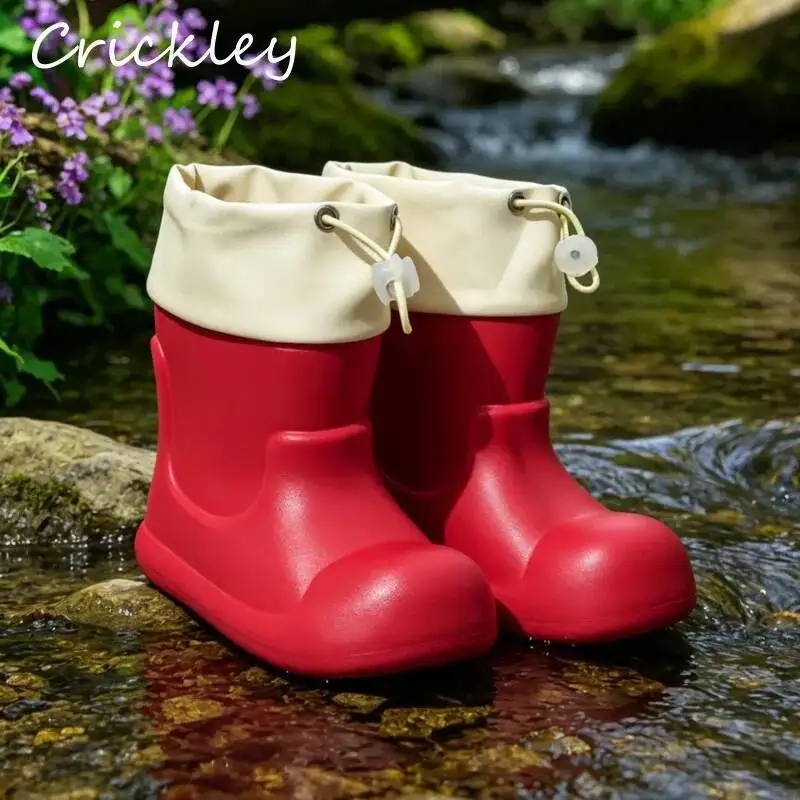 

Solid EVA Boys Girls Rainboots Waterproof Ankle Water Shoes For Children Elastic Band Soft Sole Anti Slip Kids Rain Boots