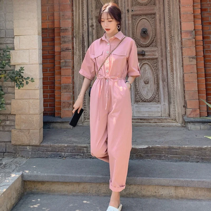 

Casual High Waist Workwear Jumpsuit Women's Set Summer Korean Sle Slimming Leisure One-Piece Pants Trendy Ladies' Outfit