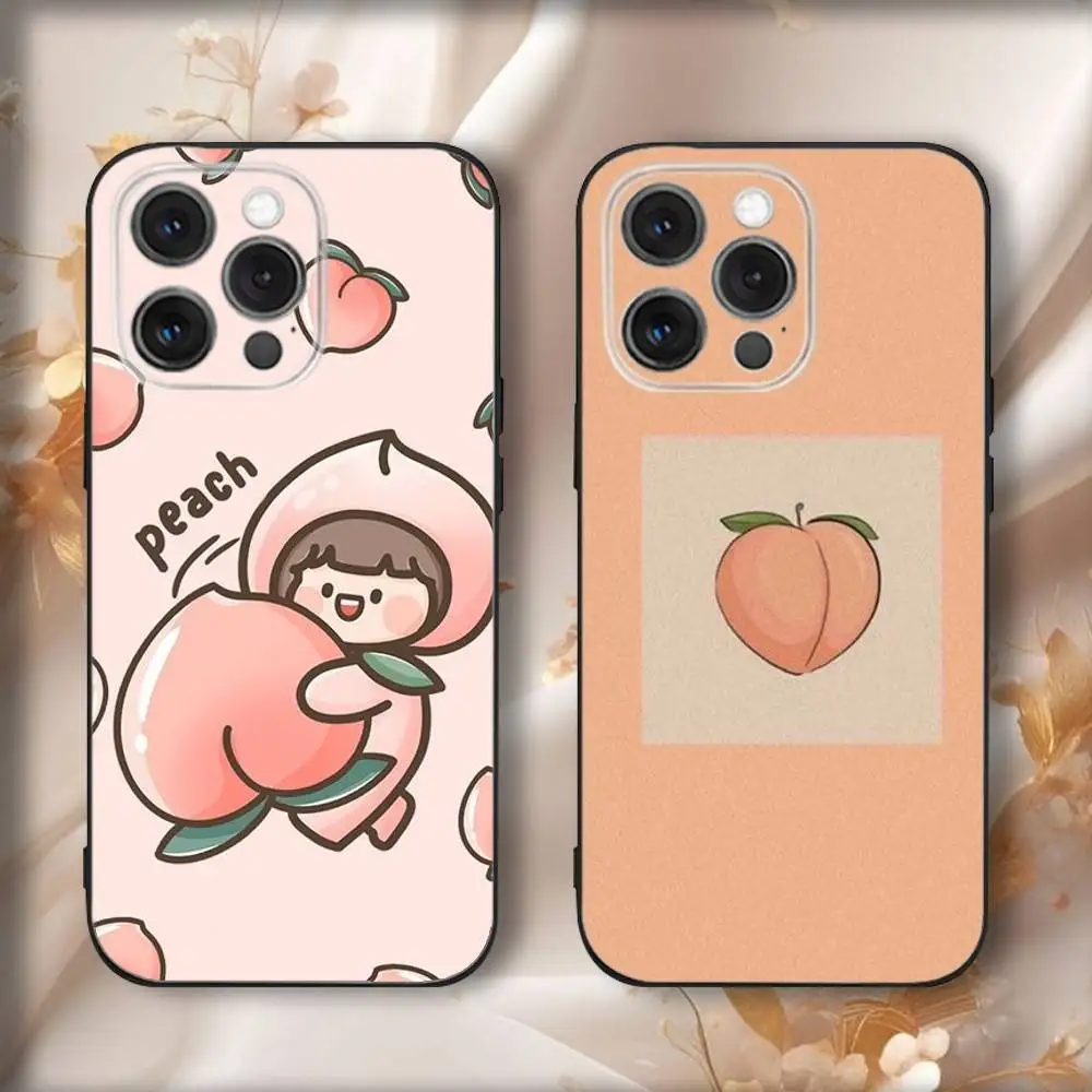 

Cute Cartoon Peach Phone Case For iPhone 17,16,15,14,13,12,11,Pro,Max,Plus,Air,X,XS,XR,SE,8,7,Mini,Soft Black Funda