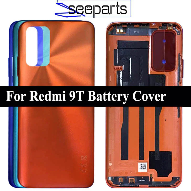 Penutup Belakang 6.53 "untuk Xiaomi Redmi 9T Penutup Baterai Penutup Belakang Panel Kaca Belakang Casing Perumahan untuk Redmi 9T Penutup Belakang