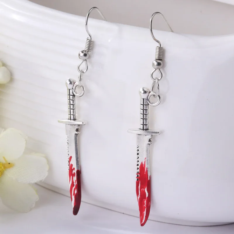 New Gothic Bloody Scissors Axe Dangle Earrings for Women Girls Fashion Dagger Saw Weapon Earring Halloween Party Jewelry Gifts