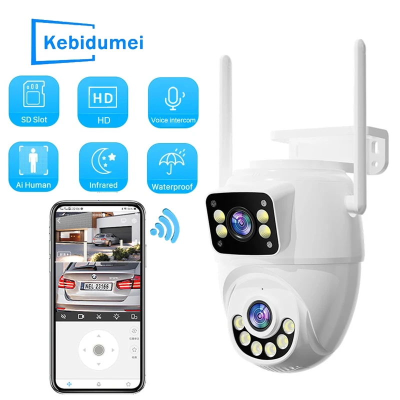 2.4G كاميرا مراقبة لاسلكية واي فاي HD 4MP عدسة مزدوجة اتجاهين للرؤية الليلية جهاز اتصال داخلي IP66 مقاوم للماء كشف الإنسان ث