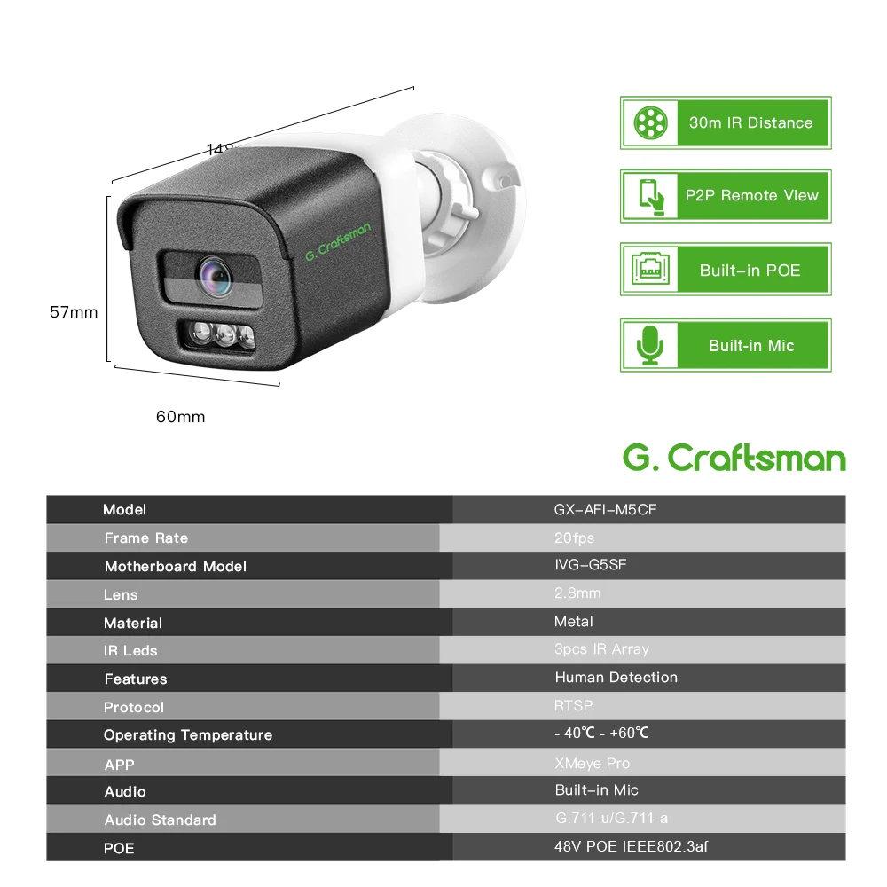 Imagem -02 - Artesão-câmera ip Poe à Prova Dágua Segurança Vigilância ao ar Livre Xmeye Lente 2.8 ir Night Vision 5mp G5sf g.