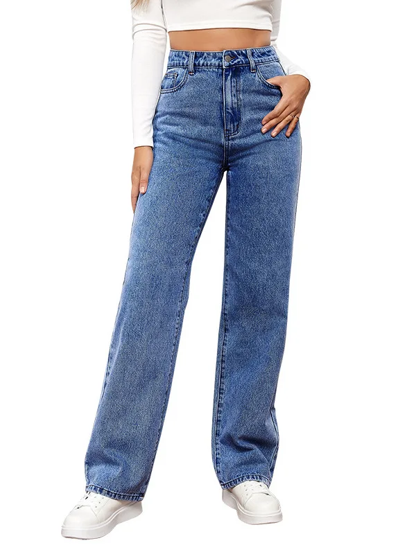 Faionable polyvalent taille haute jambe droite jean pour femmes printemps été décontracté confortable Stretch Denim pantalon