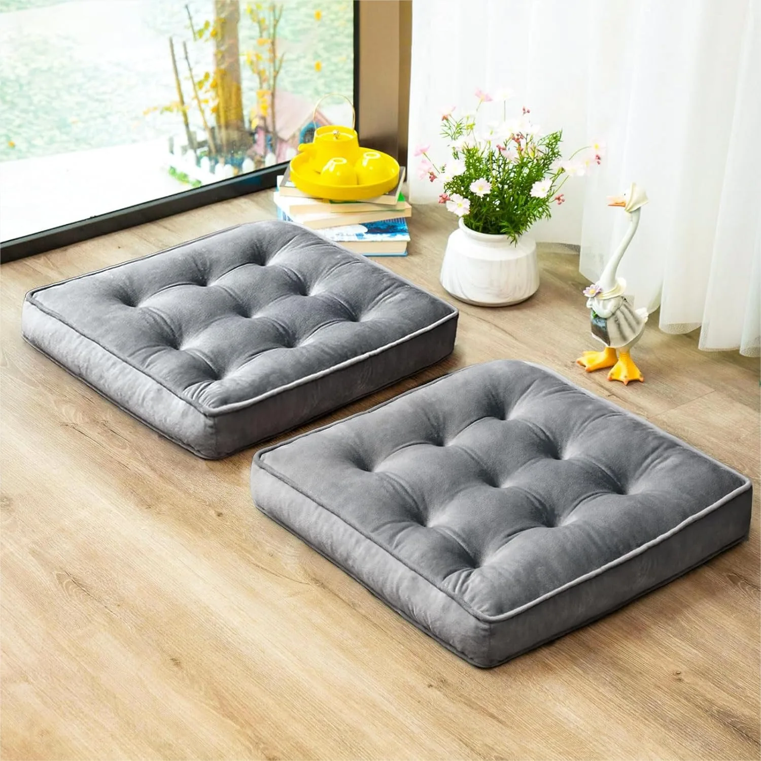 

Memory Foam Floor Pillow Set of 2, Large Square Seat Cushions for Adults Sitting, Meditation Cushion for Yoga Living Room, 20x20