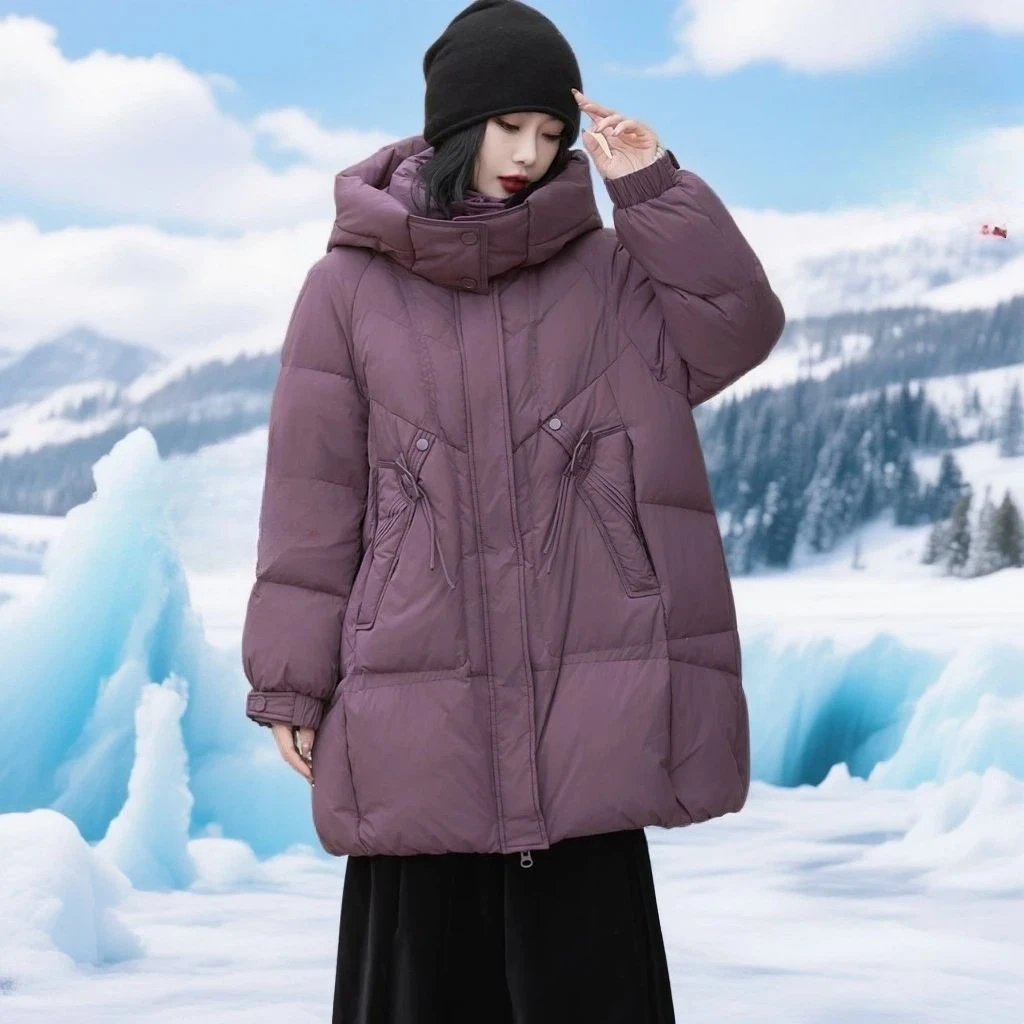 Winter Women's Down Jacket Commuting 90% White Duck Down Windproof Hooded Down Jacket