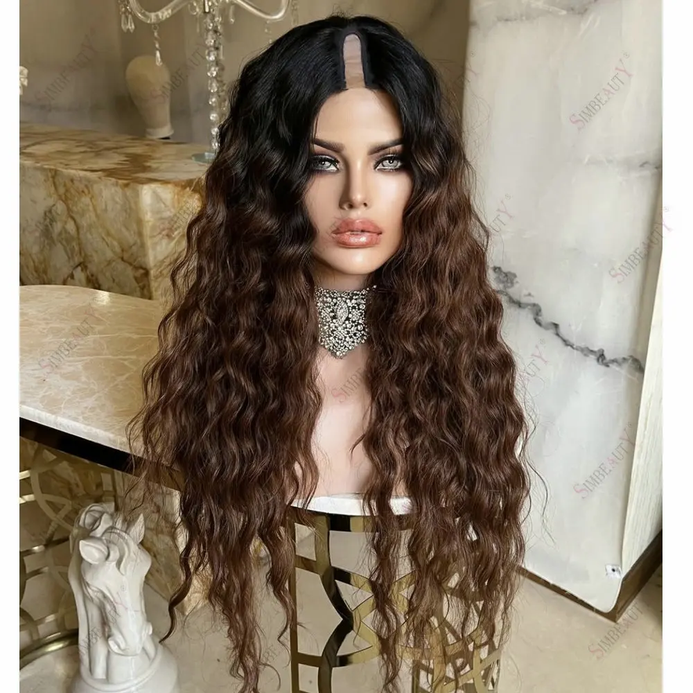 30 Zoll Lose Tiefe Wellen Glueless 1x4 U/V Teilperücken Ombre Schokoladenbraun Remy Echthaar Einfach zu Tragen Vollmaschinell Gefertigt für Frauen – Detail 1