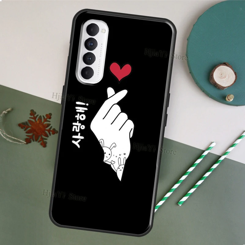 Huruf Korea Lucu Saranghae I Love You untuk OPPO A53 A31 A5 A9 2020 A1K A3S A5S A15 A52 A72 A91 F5 F7 Reno 4 Pro 2Z Casing Ponsel