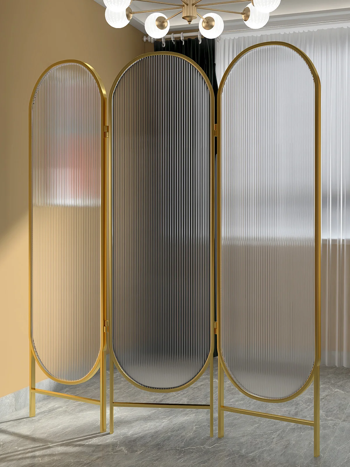 

Glass folding screen partition removable no-install INS net red Italian living room decoration