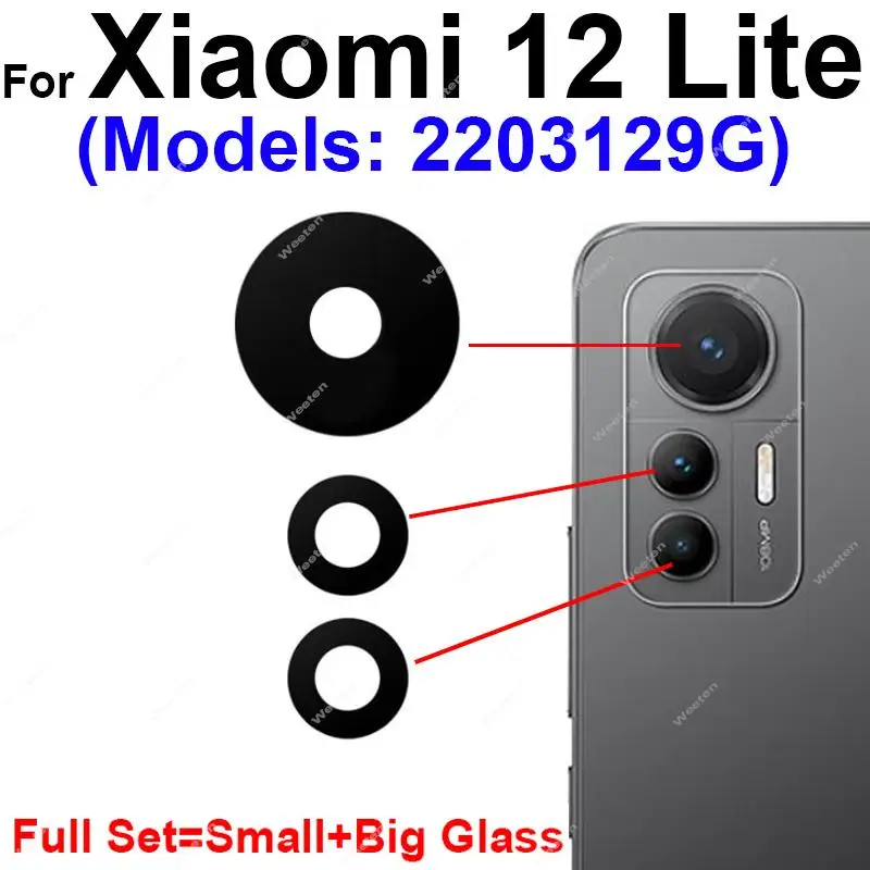 Rear Camera Glass Lens Cover For Xiaomi 12 Lite 5G 2203129G Full Set Back Main Camera Lens Glass Frame Holder Repair Parts