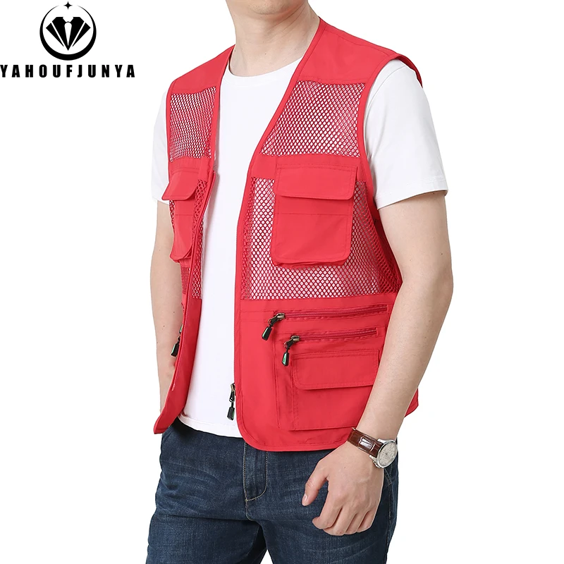 Men Sleeveless Outdoors Camping Fishing Many Pocket Gear Vest Jacket Men Zipper Webbed Leisure Fashion Vest Male Plus Size 8XL