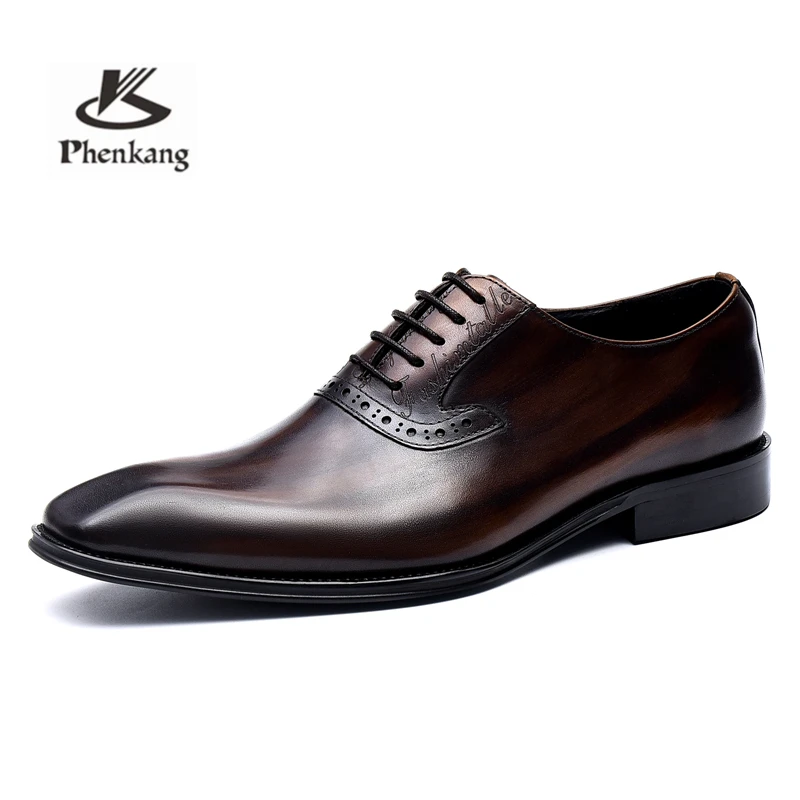 

Phenkang Men's Natrual Leather Brogue Wedding Business Social Casual Flats Luxury Brand Oxford Shoes For Men Elegant Spring