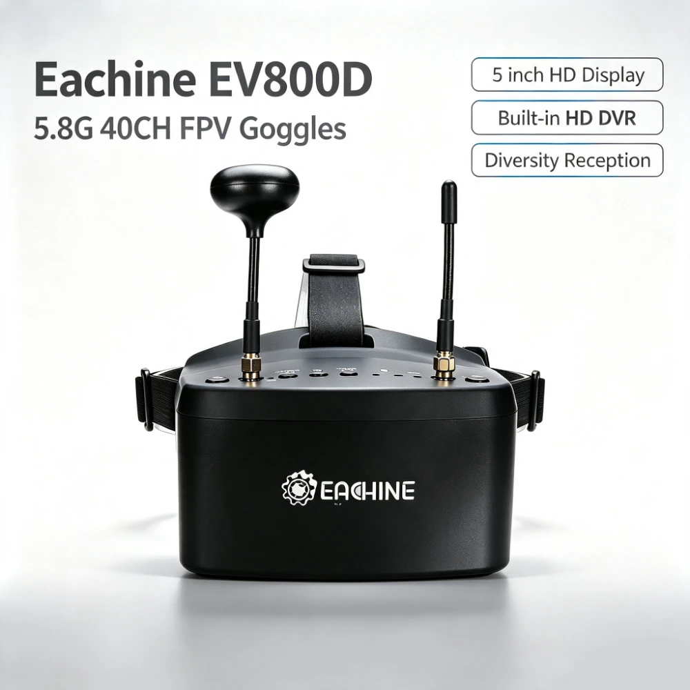 Lunettes FPV Eachine EV800D 5.8GHz 40CH 5" 800x480 HD DVR Diversity Double Récepteur RX5808 PRO Écran Amovible pour Drone FPV