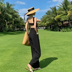 Frauen Spaghetti Overalls Lange Sommer Strand Backless Dünne Hochzeit Strampler Schwarz Büro-Dame Sexy Elegante Overalls Designer Neue